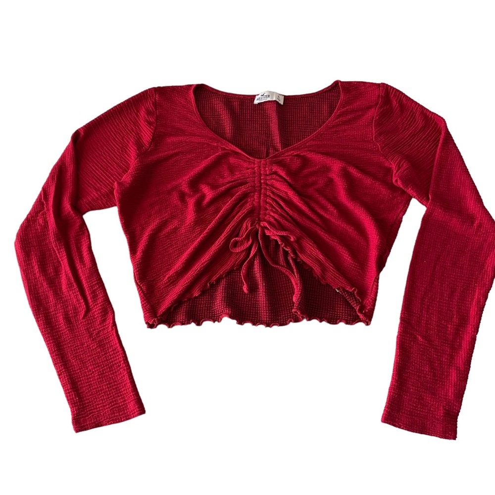Cropped long-sleeved adjustable cinch front top, Size XL